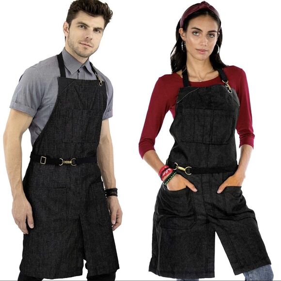 Under NY Sky No-Tie Graphite Jeans Apron - Durable Denim, Leather Reinforceme... - Picture 1 of 5